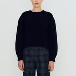 THE TINY BIG SISTER Buttoned Merino Wool Cardigan in Navy