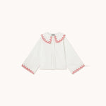 THE TINY BIG SISTER Embroidered Neck Shirt in Off White