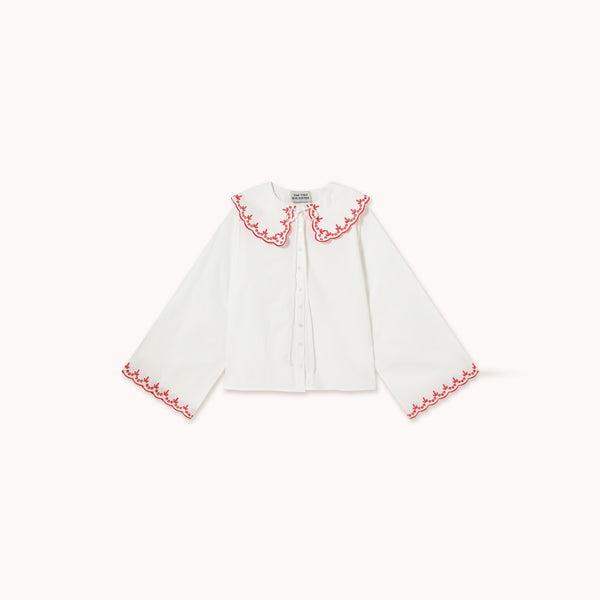 THE TINY BIG SISTER Embroidered Neck Shirt in Off White