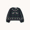 THE TINY BIG SISTER Embroidered Check Puff Sleeves Blouse in Dark Green