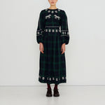 THE TINY BIG SISTER Embroidered Check Puff Sleeves Blouse in Dark Green