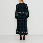 THE TINY BIG SISTER Embroidered Check Puff Sleeves Blouse in Dark Green