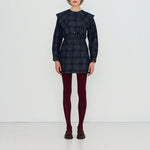 THE TINY BIG SISTER Check Denim Shirt with Tie Neck in Light Navy