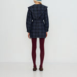 THE TINY BIG SISTER Check Denim Shirt with Tie Neck in Light Navy