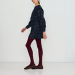 THE TINY BIG SISTER Check Denim Shirt with Tie Neck in Light Navy