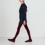 THE TINY BIG SISTER Check Denim Shirt with Tie Neck in Light Navy