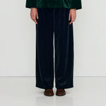 THE TINY BIG SISTER Velvet Wide Leg Trousers in Ink Blue