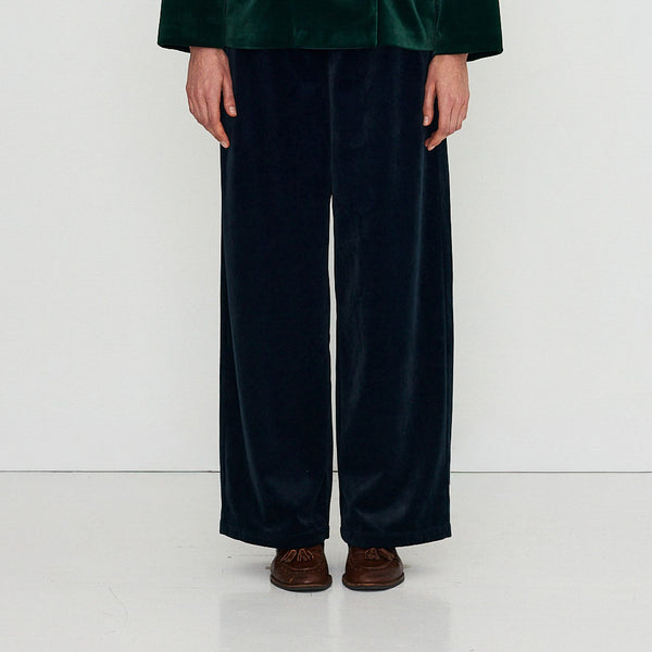 THE TINY BIG SISTER Velvet Wide Leg Trousers in Ink Blue