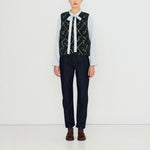 THE TINY BIG SISTER Diamond Geese Sherpa Vest in Ink Blue