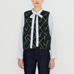 THE TINY BIG SISTER Diamond Geese Sherpa Vest in Ink Blue