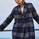RINO & PELLE Adria Double Breasted Reversible Coat in Dark Navy Check/Dark Navy