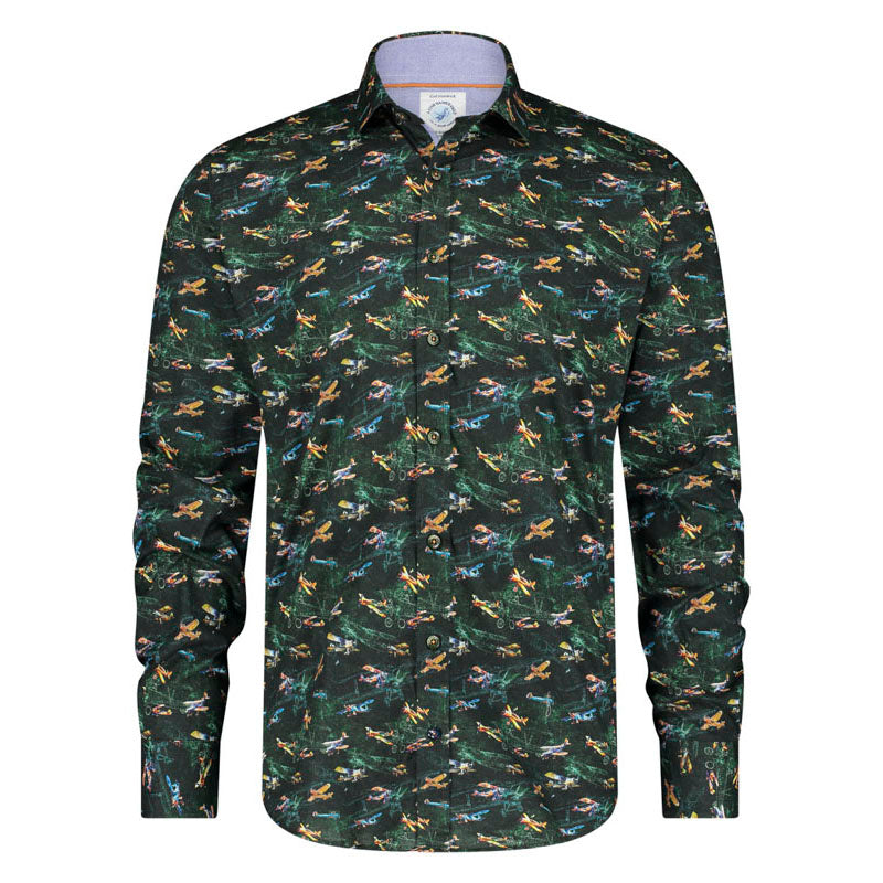 A FISH NAMED FRED Aeroplane Shirt in Dark Green