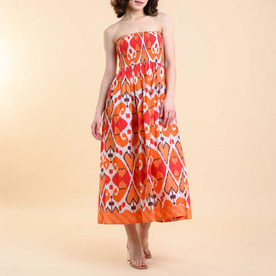 HANDPRINT DREAM APPAREL Alba Dress in Ikat Coral