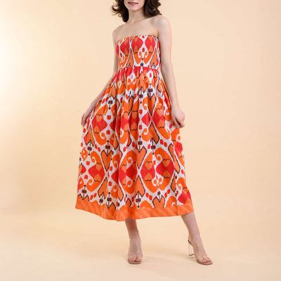 HANDPRINT DREAM APPAREL Alba Dress in Ikat Coral