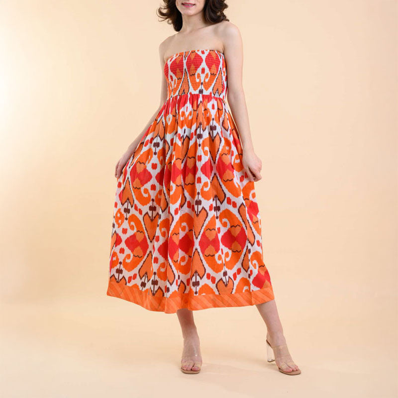 HANDPRINT DREAM APPAREL Alba Dress in Ikat Coral