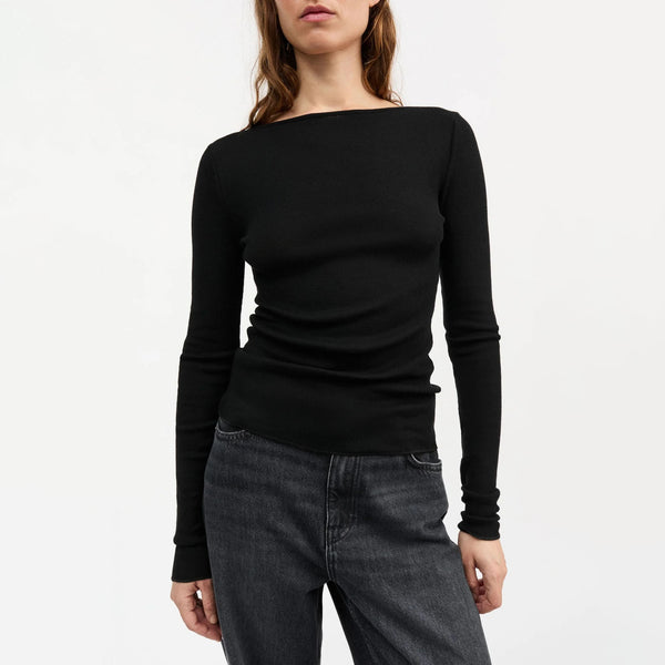SKALL Amy Wide Neck Blouse in Black