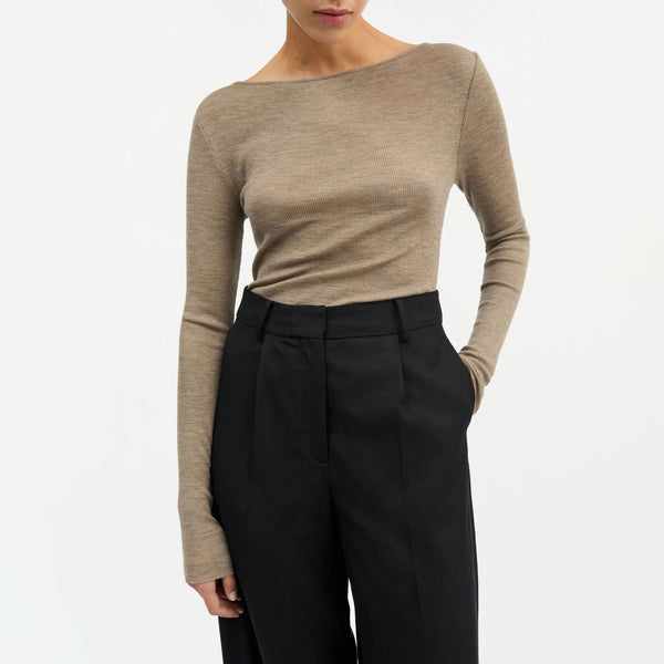 SKALL Amy Wide Neck Blouse in Brown