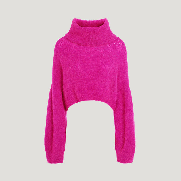 AMERICAN DREAMS Andrea Rollneck Alpaca Pullover in Neon/Pink