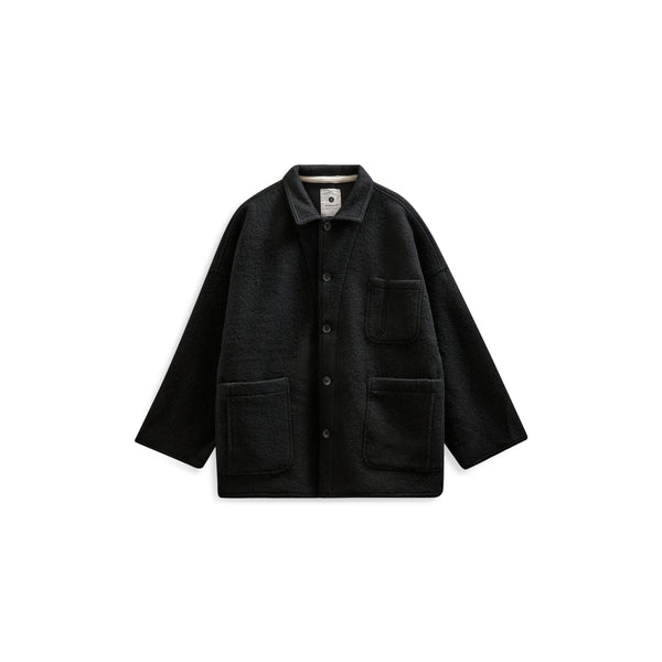 ANERKJENDT Akowen Boiled Wool Overshirt in Caviar