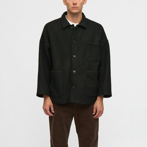 ANERKJENDT Akowen Boiled Wool Overshirt in Caviar