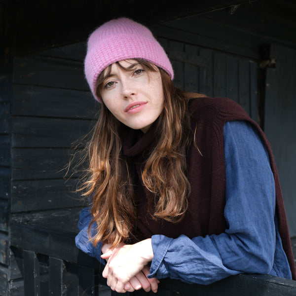 QUINTON & CHADWICK Angora Tuck Stitch Beanie in Fondant