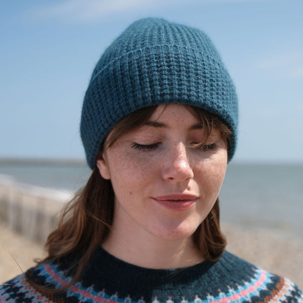 QUINTON & CHADWICK Angora Tuck Stitch Beanie in Shrub