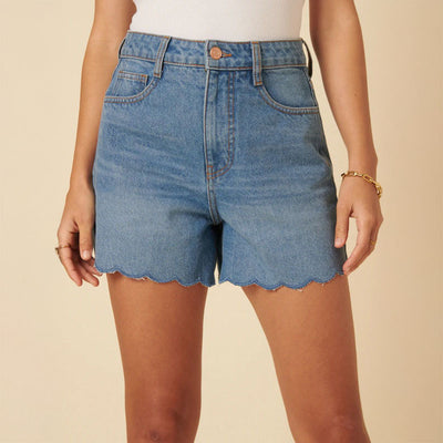 NOBODYS CHILD Denim Scallop Shorts in Denim