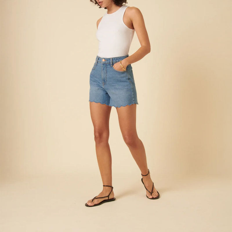 NOBODYS CHILD Denim Scallop Shorts in Denim