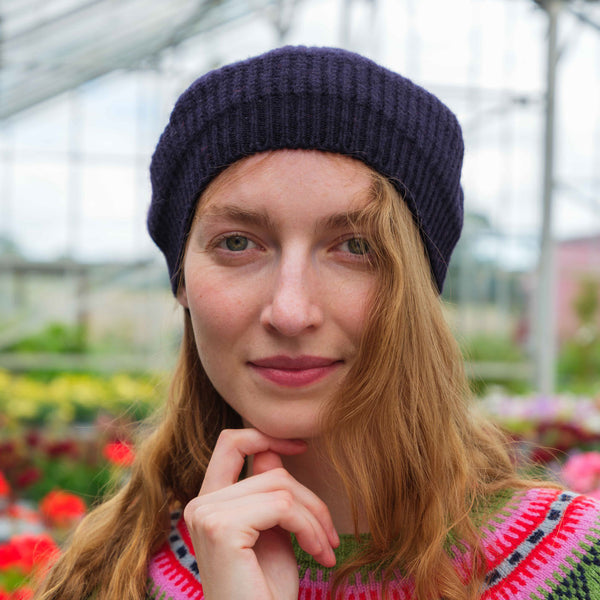 QUINTON & CHADWICK Stitch Interest Beret in Navy