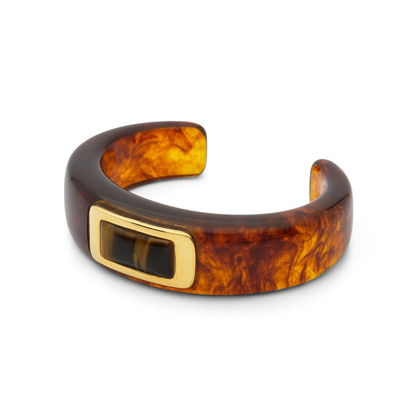 LUCAS JACK Tiger Eye Flat Resin Bangle in Tortoiseshell