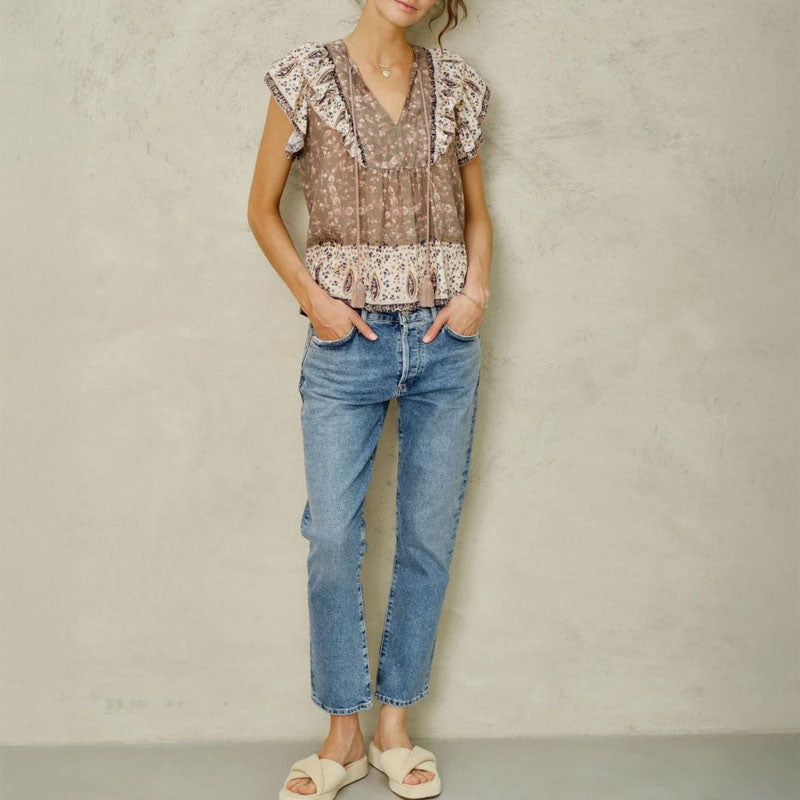 M.A.B.E Bani Print Frill Top in Multi