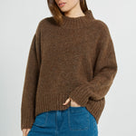 BETTY BASICS Lola High Neck Jumper in Chocolate