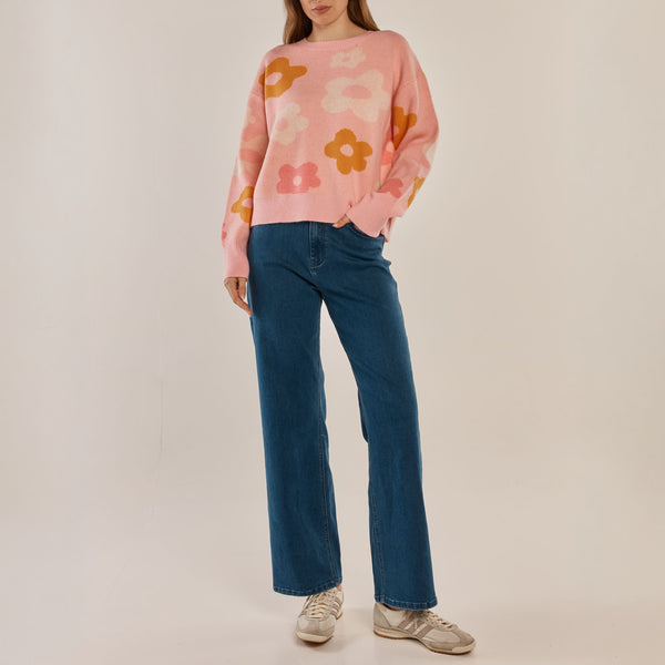 BETTY BASICS Leonie Jacquard Flowers Jumper in Pink