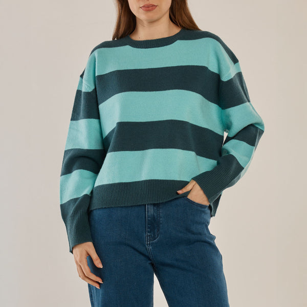 BETTY BASICS Leonie Stripe Jumper in Teal Green/Blue