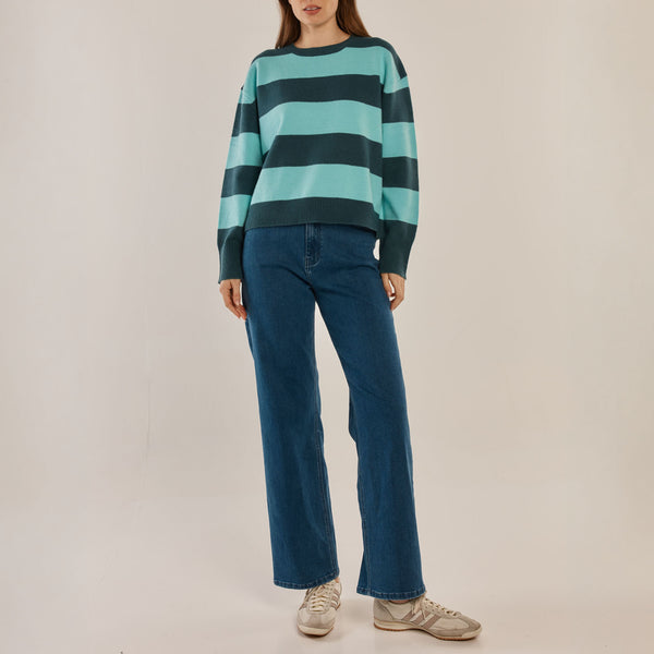 BETTY BASICS Leonie Stripe Jumper in Teal Green/Blue