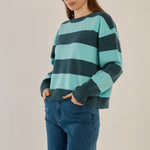 BETTY BASICS Leonie Stripe Jumper in Teal Green/Blue