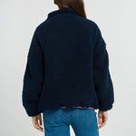BETTY BASICS Aubrey Fleece Jacket with Rainbow Stripe Sleeve in Navy/Rainbow