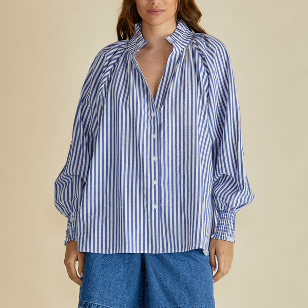 BETTY BASICS Romi Stripe Shirt in Navy