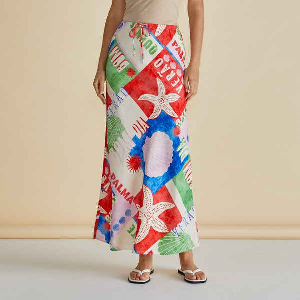 BETTY BASICS Brooke Bias Skirt in Seashell Print