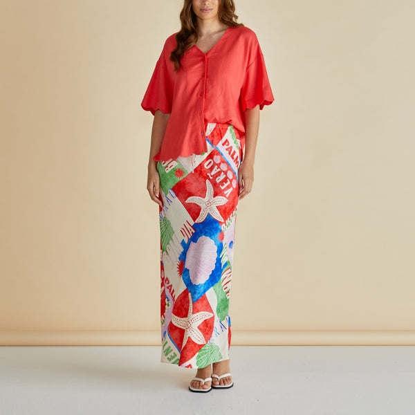 BETTY BASICS Brooke Bias Skirt in Seashell Print