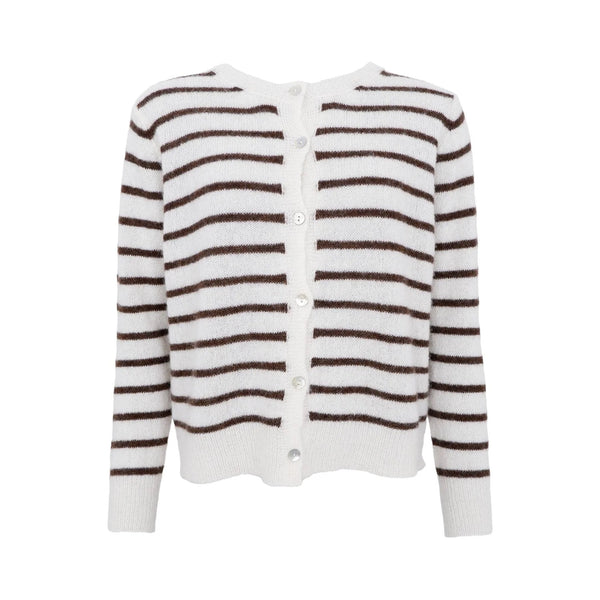 BLACK COLOUR BCDell Striped Knit Cardigan in Off White
