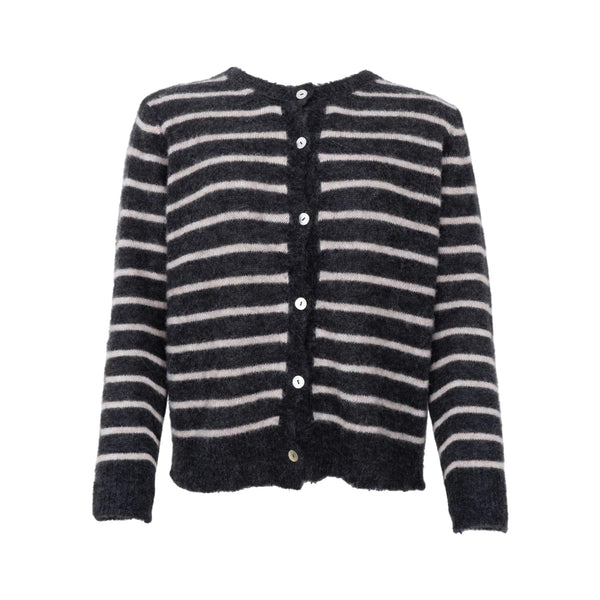 BLACK COLOUR BCDell Striped Knit Cardigan in Dark Grey