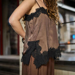 BLACK COLOUR BCEvie Lace Strap Top in Coffee