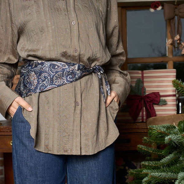 BLACK COLOUR BCFenella Mini Scarf Double Layer in Navy Paisley