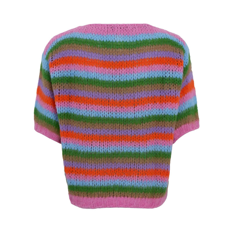 BLACK COLOUR BCMADDY ss striped jumper in Mix Green