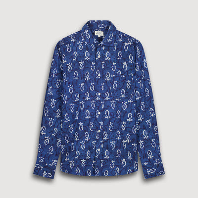 HARTFORD L/S Ikat Shirt in Indigo