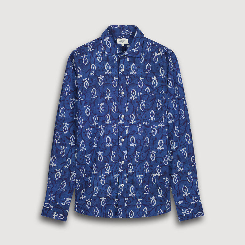 HARTFORD L/S Ikat Shirt in Indigo
