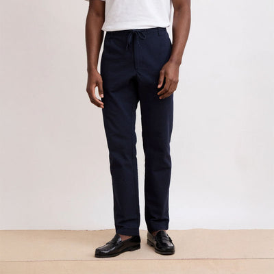 HARTFORD Tanker Seersucker Drawstring Woven Pants in Navy