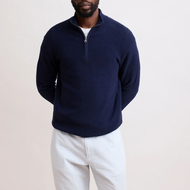 HARTFORD Pique Trucker Pullover in Navy
