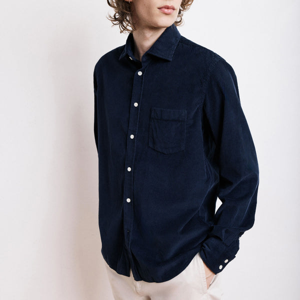 HARTFORD Paul Pat Cotton Shirt in Dark Navy